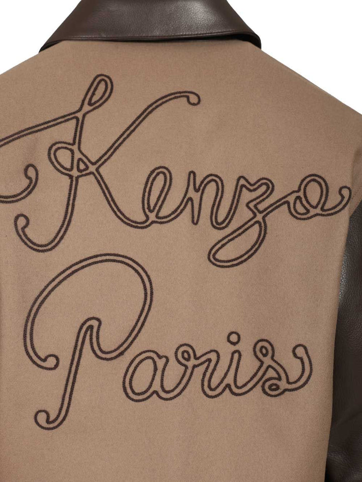 Kenzo Leather-Sleeved Embroidered Jacket Jackets - Beige | d54100cc42fec94ecd616d46389b9db737c5128b