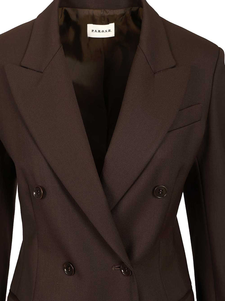 P.A.R.O.S.H. Double-Breasted Blazer Jackets - Brown | 218639fc852155128ce47e13149772de0b7d87ca