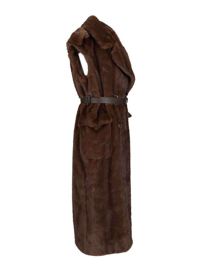 P.A.R.O.S.H. Sleeveless Coat Jackets - Brown | 3dcc519ff7a39631df799b12f0d0fa85a85ae265