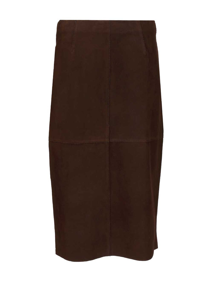 P.A.R.O.S.H. Suede Midi Skirt Skirts - Brown | 1a0bb234ab09f4200ab2517f51e477858251195d