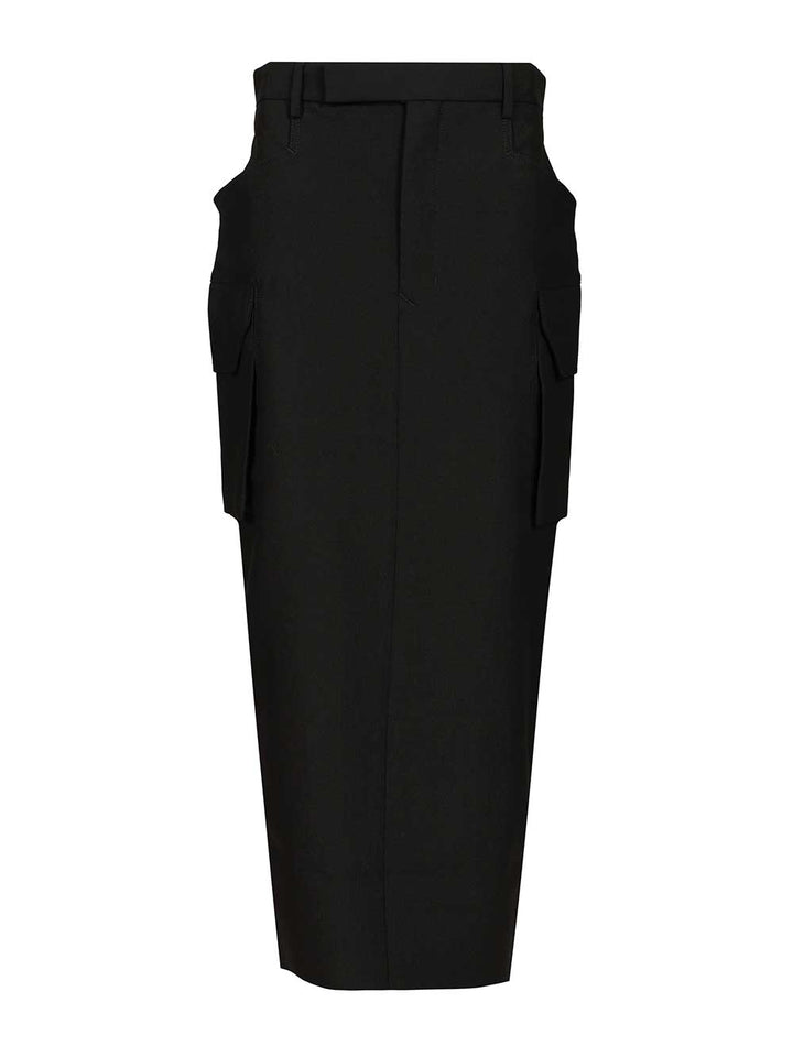 Rick Owens Firebanks Wool Midi Skirt Skirts - Black | 4c5ae857e66734aff37c470043551dfa55e8133d