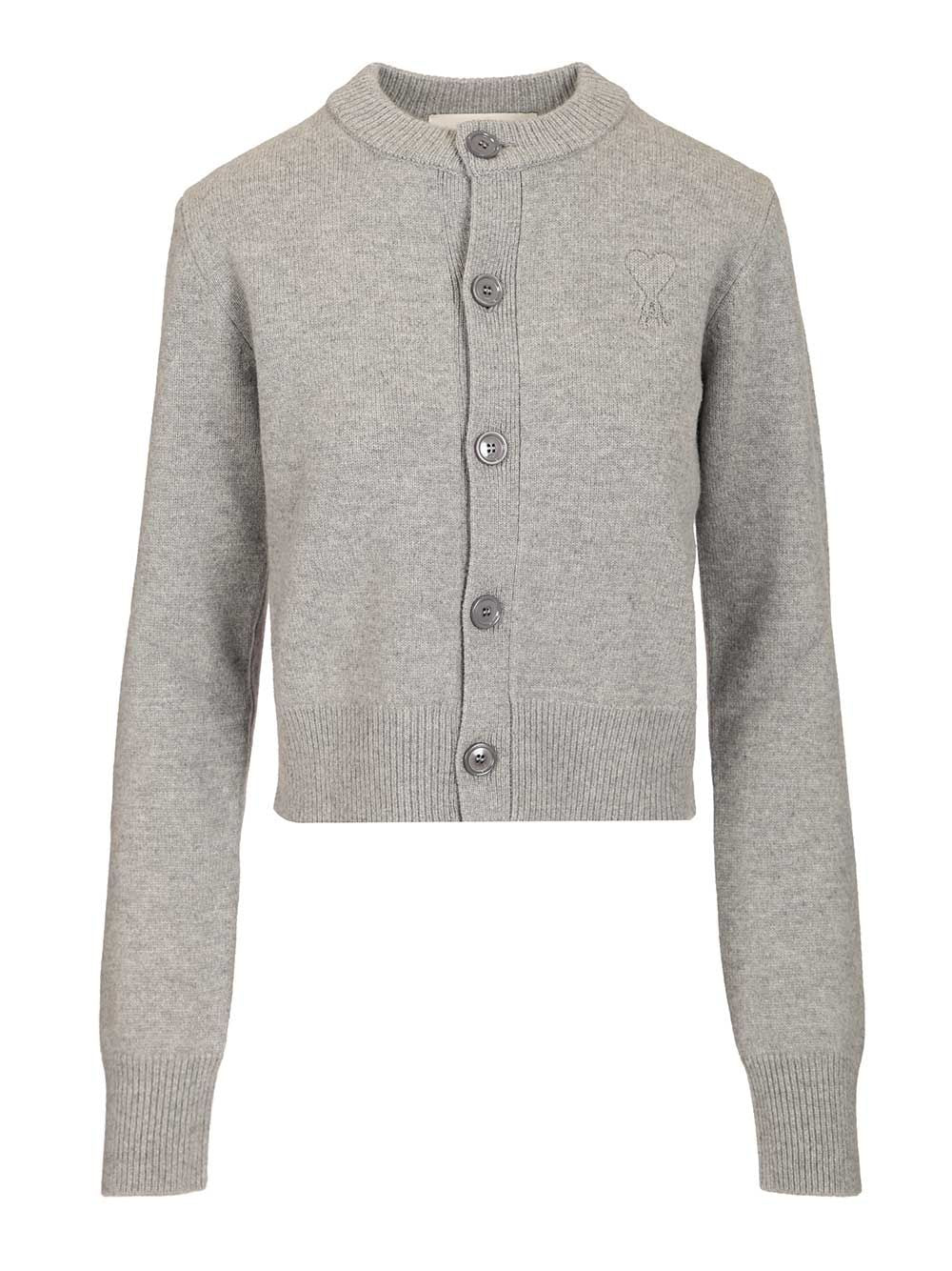 Ami Crew Neck Cardigan Knitwear - Grey | b218fed39d580ce8b6a59ef0ebe7384c3ada1f1a