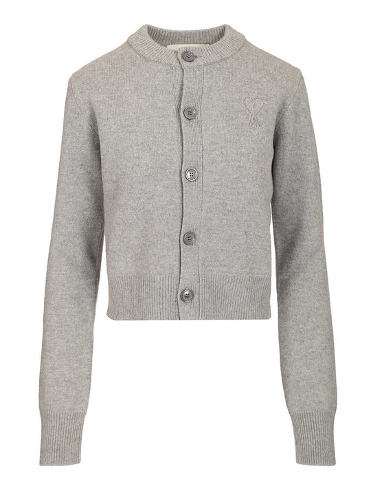 Crew Neck Cardigan Knitwear Grey