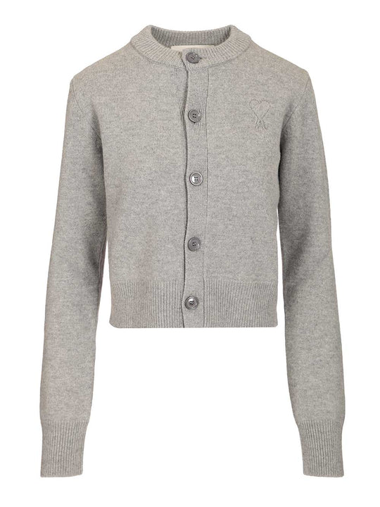 Crew Neck Cardigan Knitwear Grey