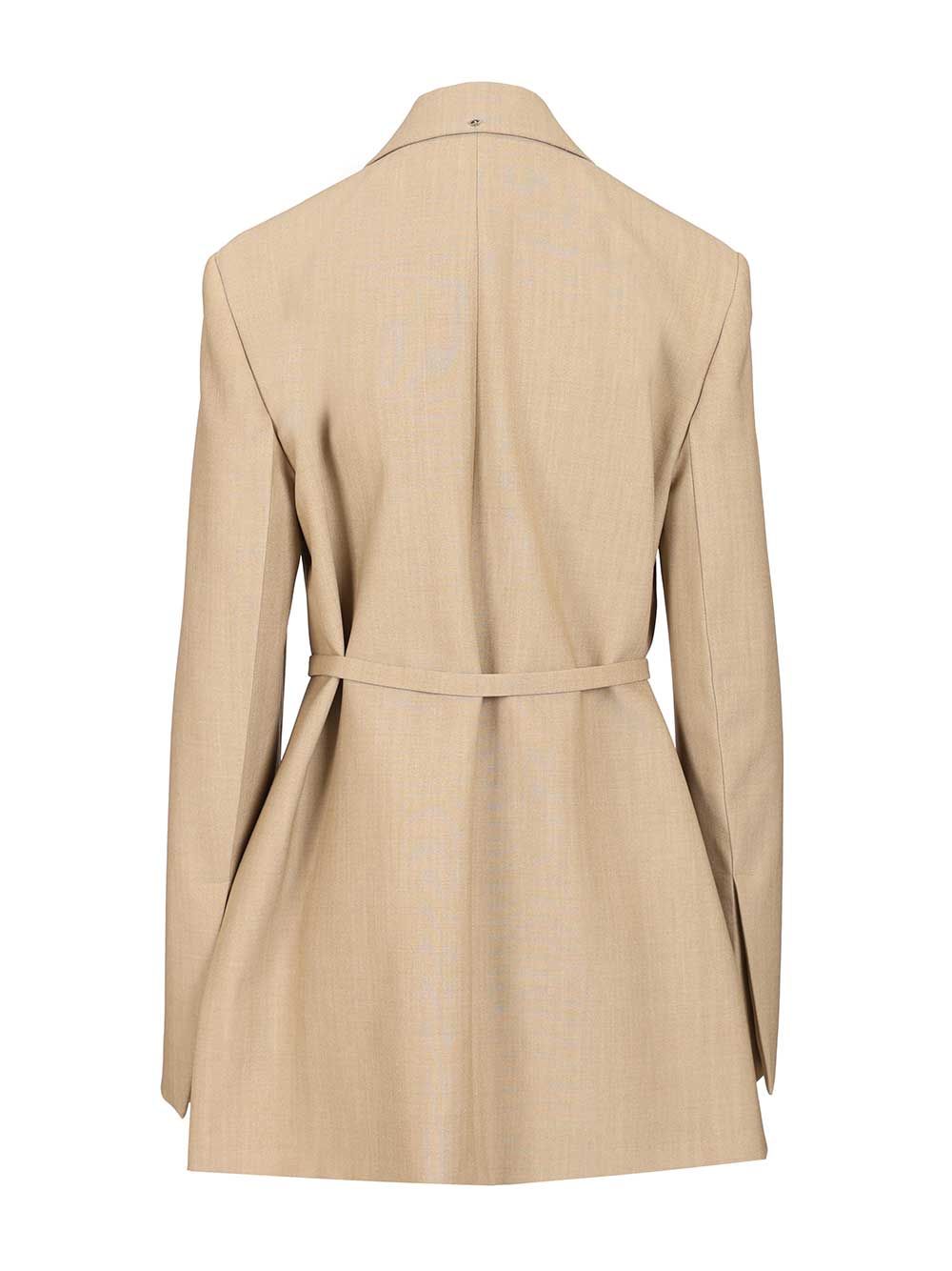Sportmax Long Double-Breasted Wool Blazer Jackets - Beige | 252318d8105b3f542a398f49d874461806dc07e0