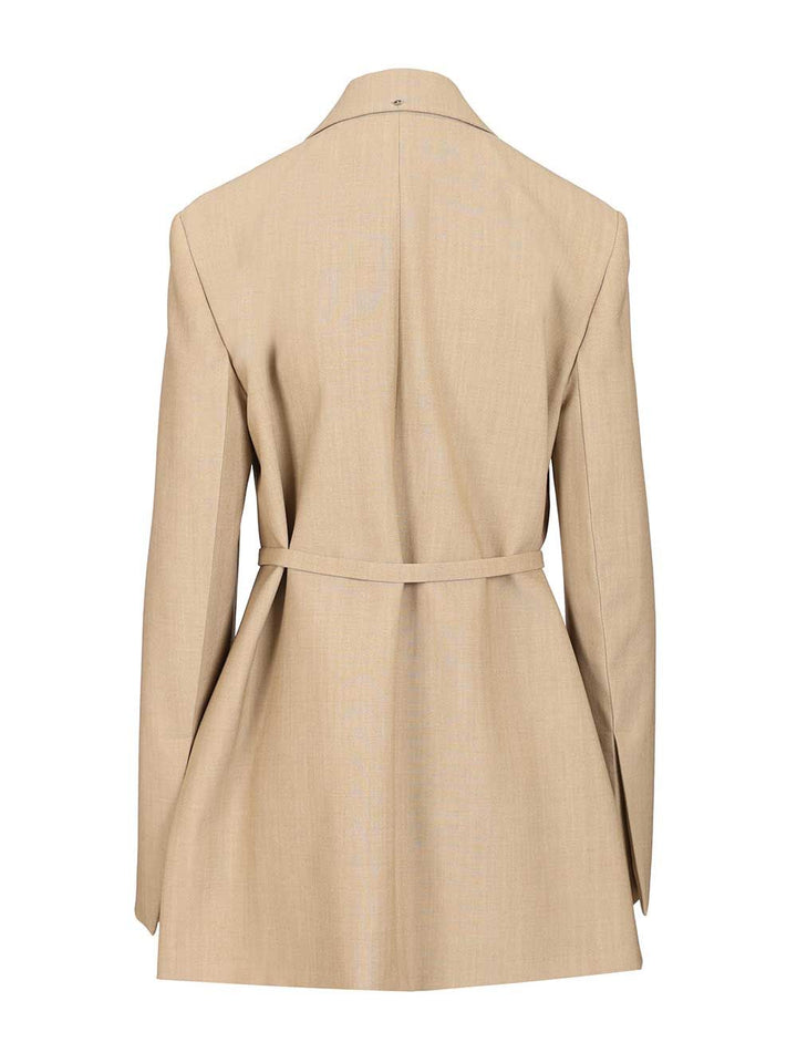 Sportmax Long Double-Breasted Wool Blazer Jackets - Beige | 252318d8105b3f542a398f49d874461806dc07e0