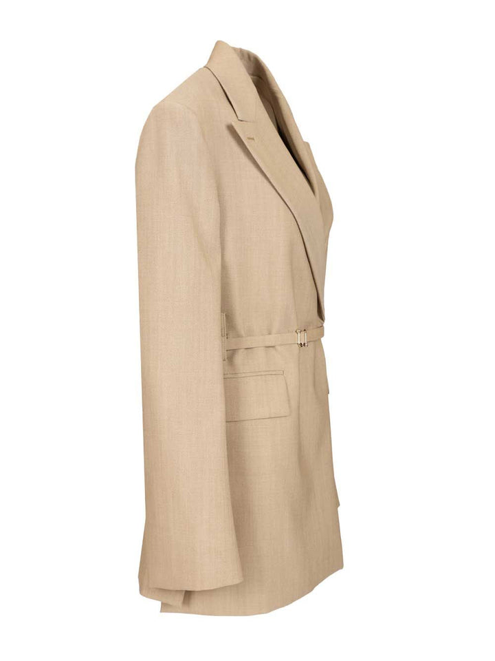 Sportmax Long Double-Breasted Wool Blazer Jackets - Beige | c512e70456e432e45da92314e1f2c2b37da61902