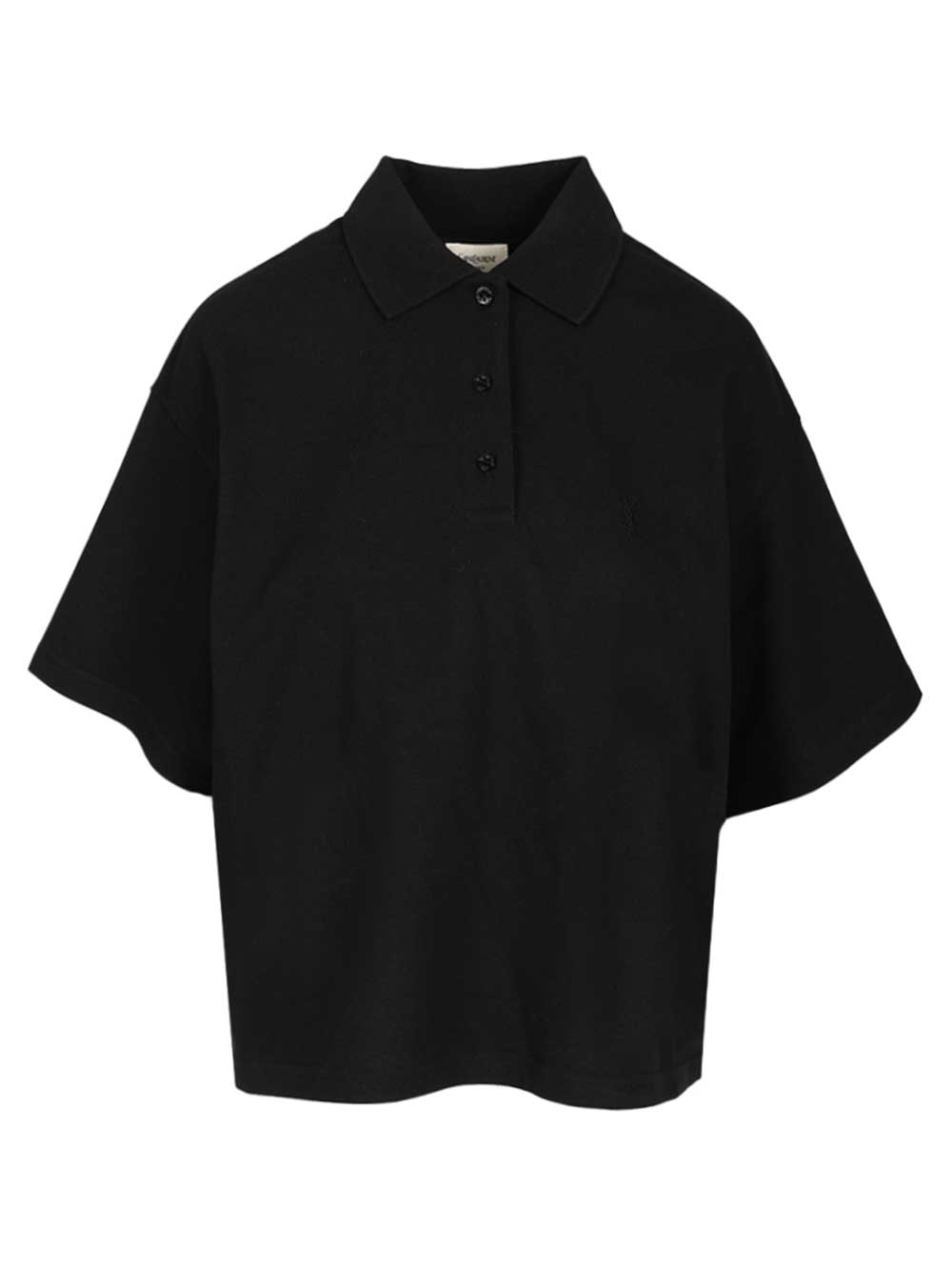Saint Laurent Cassandre  In Piqué Polo shirt - Black | 02d769247cf75650e87379532c6401387ddf85ff