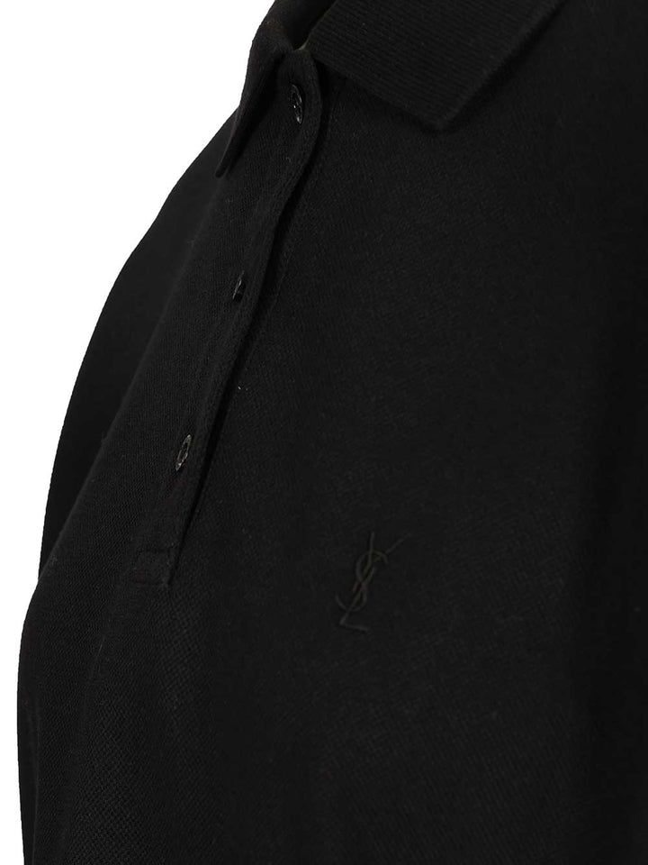 Saint Laurent Cassandre  In Piqué Polo shirt - Black | 80a83c68c452db6cc84e27965c20bef24a7b4c9b