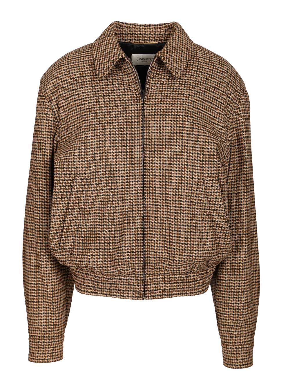 Saint Laurent Houndstooth Padded Jacket Jackets - Brown | c298a0ac6a1561d707f15db9f0a7624f3d8150c9