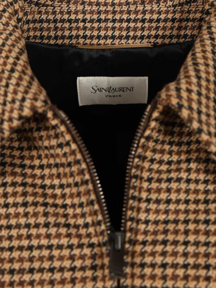 Saint Laurent Houndstooth Padded Jacket Jackets - Brown | 2507c3edd7ee8c2fa3ee371eff7e56a83e805a64