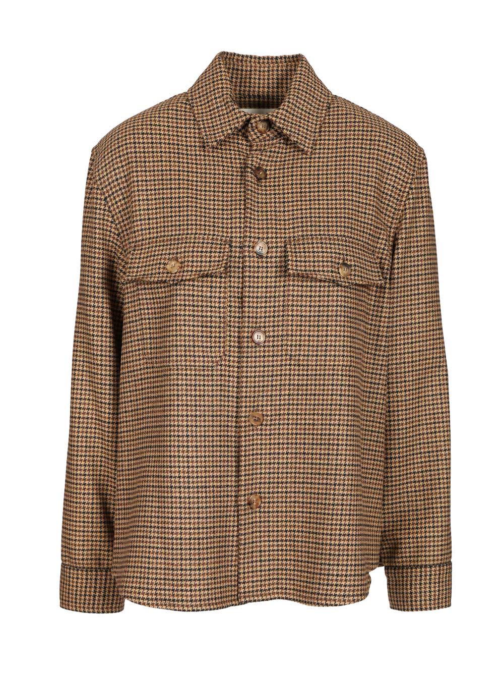 Saint Laurent Houndstooth Overshirt Jackets - Brown | 373c6cde8fd6ec23b26ace1425636e4da33aacc7