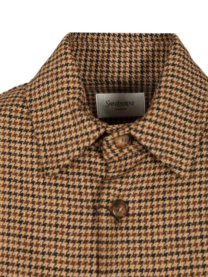 Saint Laurent Houndstooth Overshirt Jackets - Brown | 302edc47db6bb814d816eb61dcccf88478eeacd4