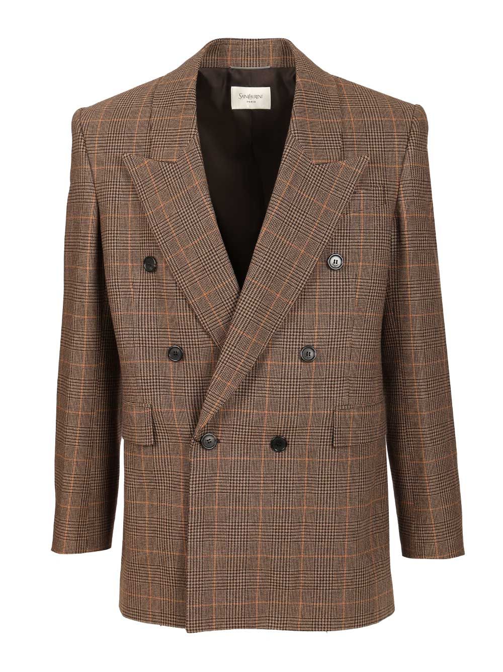 Saint Laurent Prince Of Wales Wool Jacket Jackets - Beige | b544347954d732f5f6260cb93516d339f8d53f7f