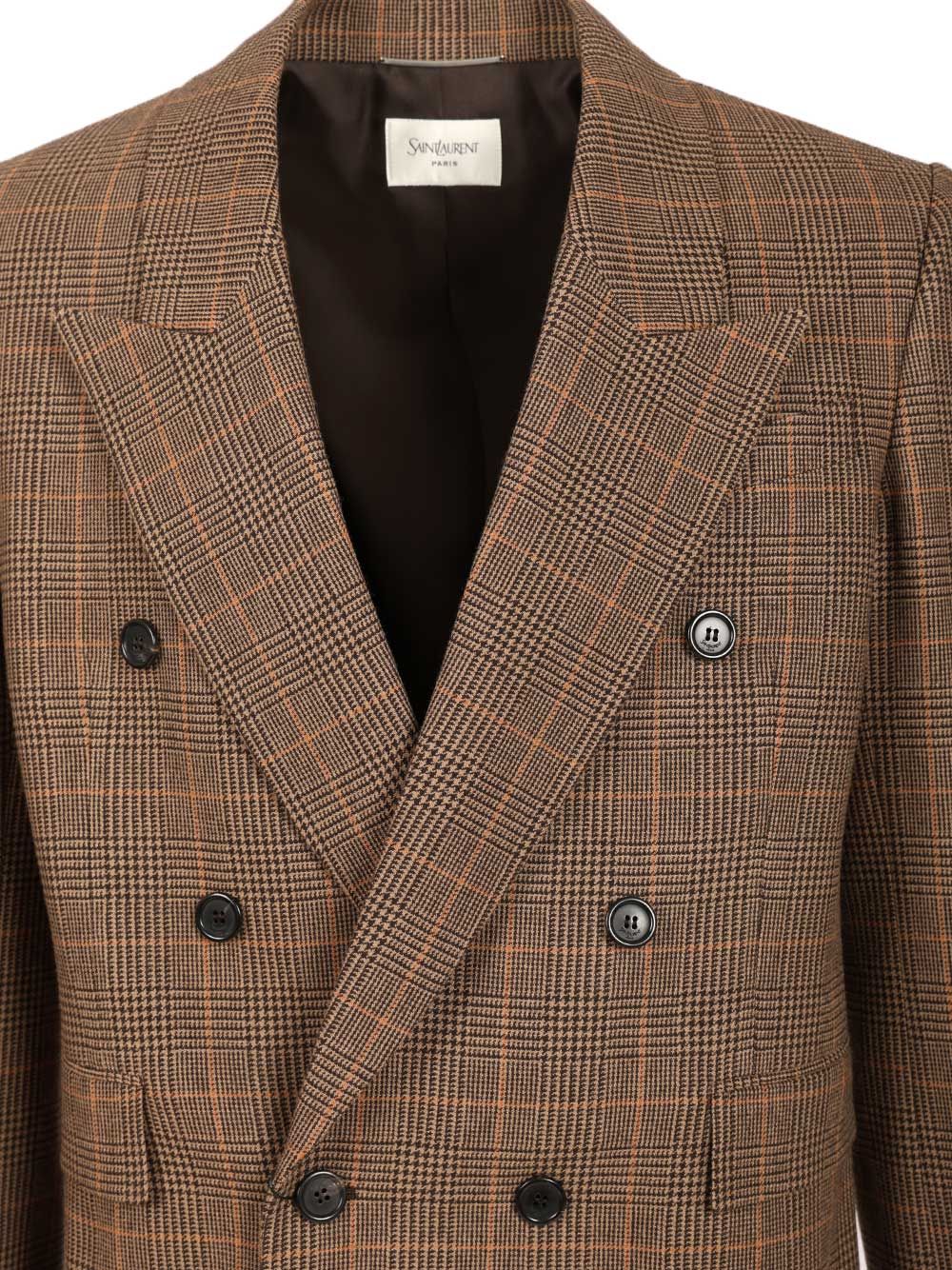 Saint Laurent Prince Of Wales Wool Jacket Jackets - Beige | 205158d60dac54ad968efa24e902f05b09de19d1