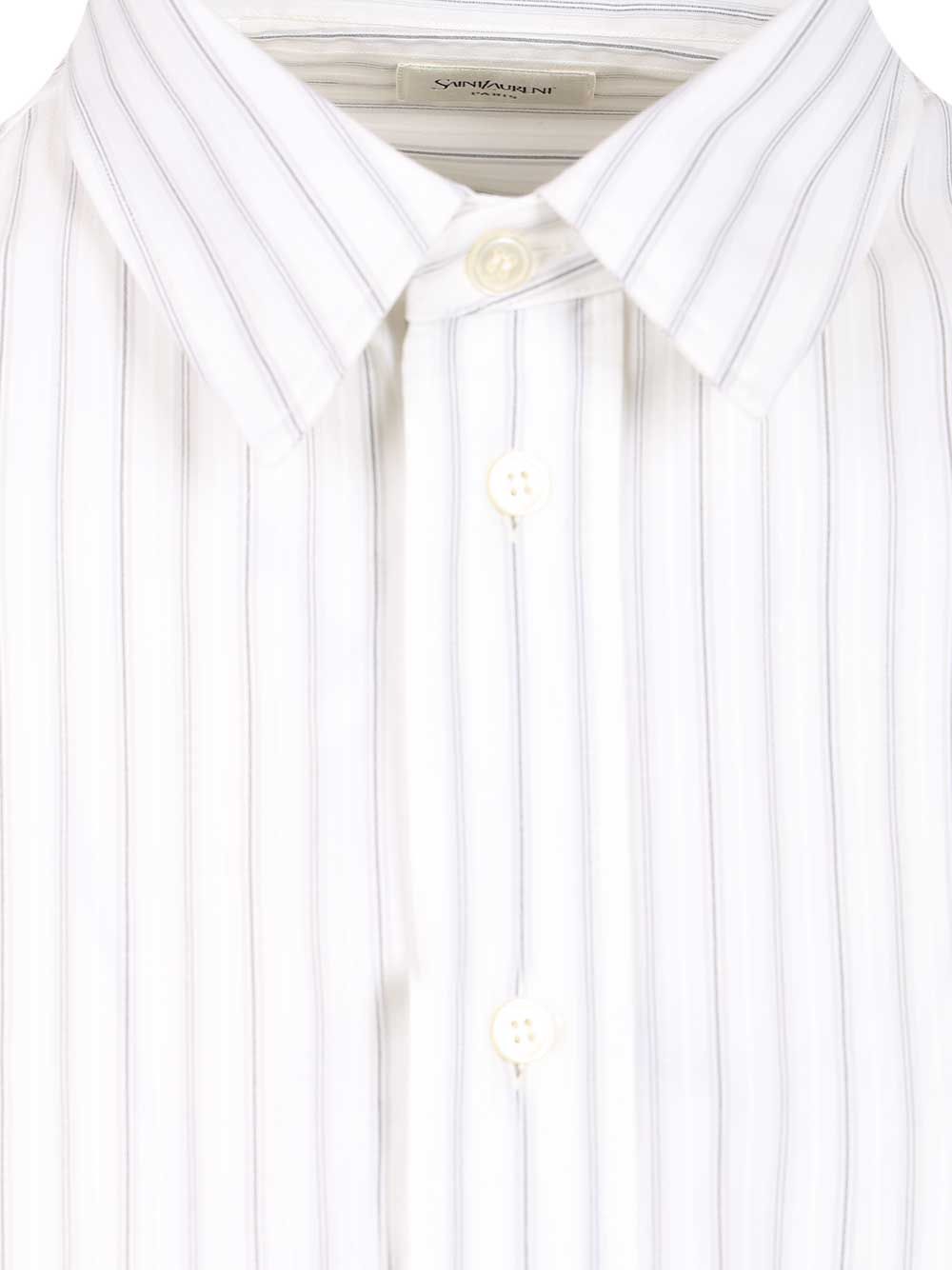 Saint Laurent Cassandre Striped Cotton Shirt Shirts - White | 6019f1371076802edb48ec11cffeb1d382a7751e