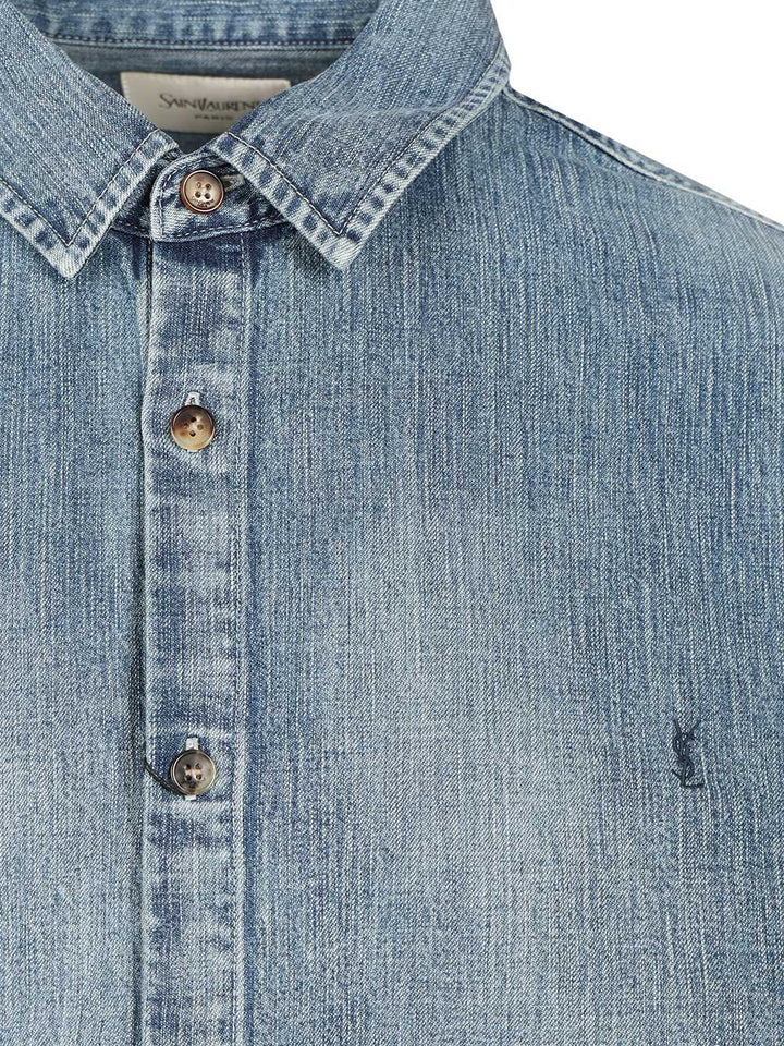 Saint Laurent Cassandre Denim Shirt Casual - Light blue | cb497b8af40ce2168832b9d8a8d2f77d49a58016