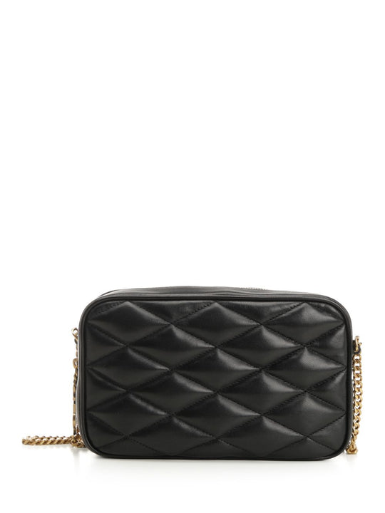 Quilted Leather Camera Bag Small Leather Goods Black