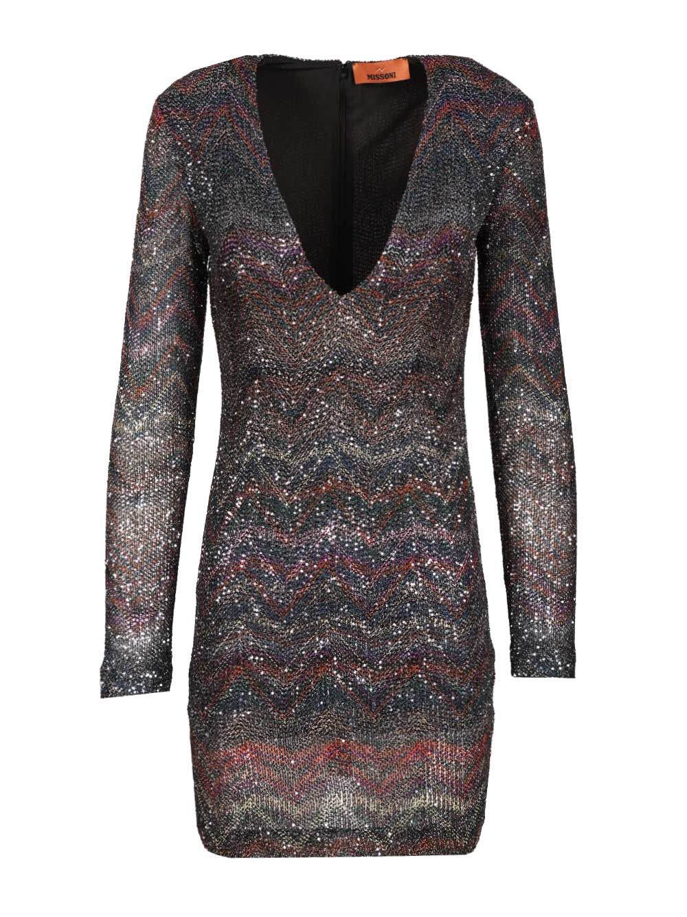 Missoni V-Neck Mini Dress Dresses - Multicolor | 6125883d05bfd10d3635ed7adbe7fce24366f907