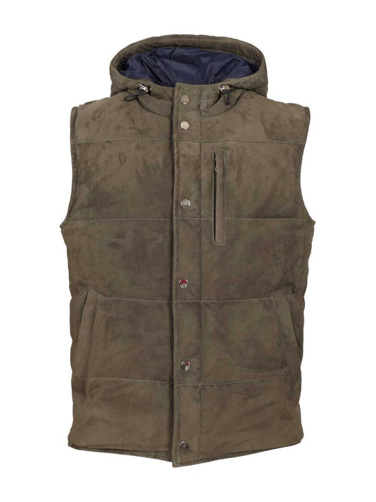 Suede Hooded Vest Jackets Green