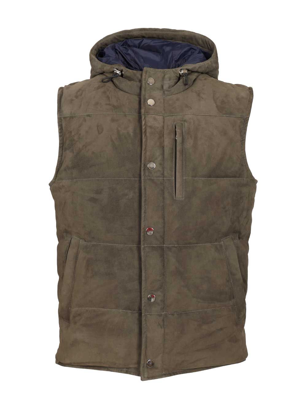 Al Duca D'Aosta Suede Hooded Vest Jackets - Green | 71de19f19025254edb06c0d4cd7ba1a690001cc7