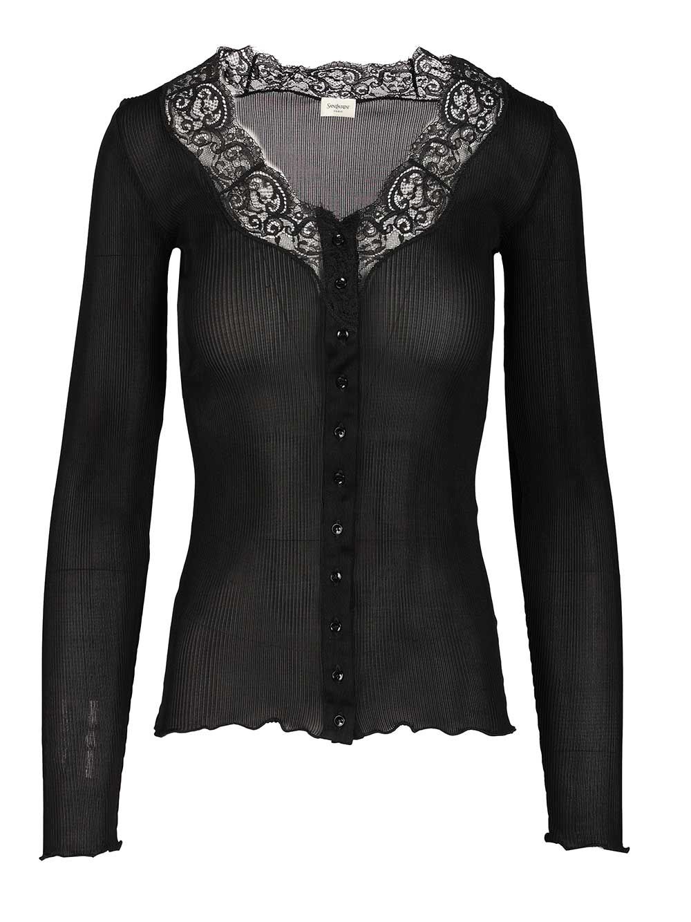 Saint Laurent Silk And Lace Cardigan Knitwear - Black | a02d5254c173d9c5b7bf95e4d61e23719f5fad3b