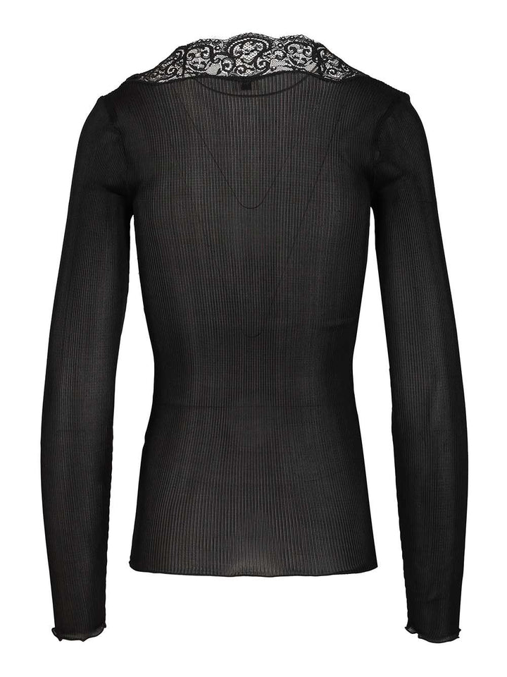 Saint Laurent Silk And Lace Cardigan Knitwear - Black | a8bb1dcc98932b185514908045aeba54996f026c