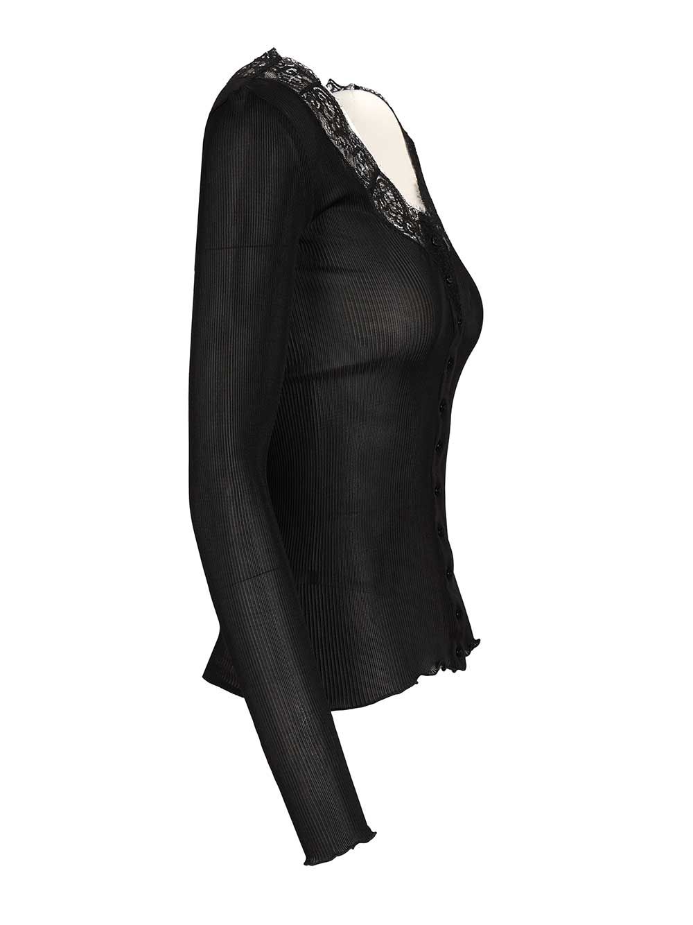 Saint Laurent Silk And Lace Cardigan Knitwear - Black | 299fe6c1d72dc2666527a558ebeb75f602b0697d