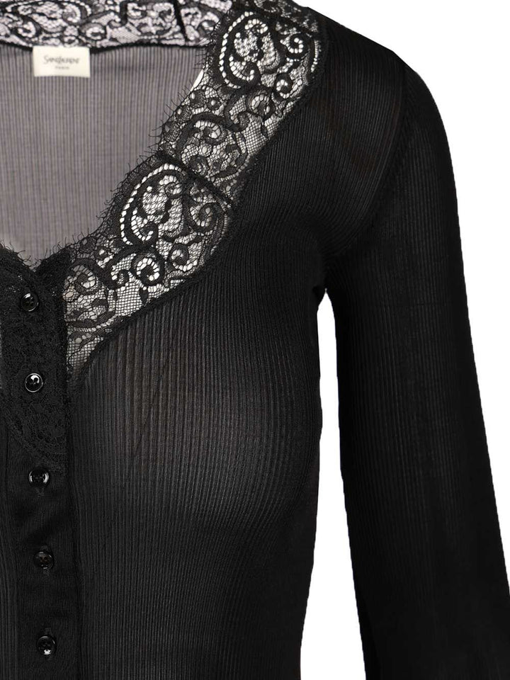 Saint Laurent Silk And Lace Cardigan Knitwear - Black | f1879287151d32b19efc91e7f4186621514afca6