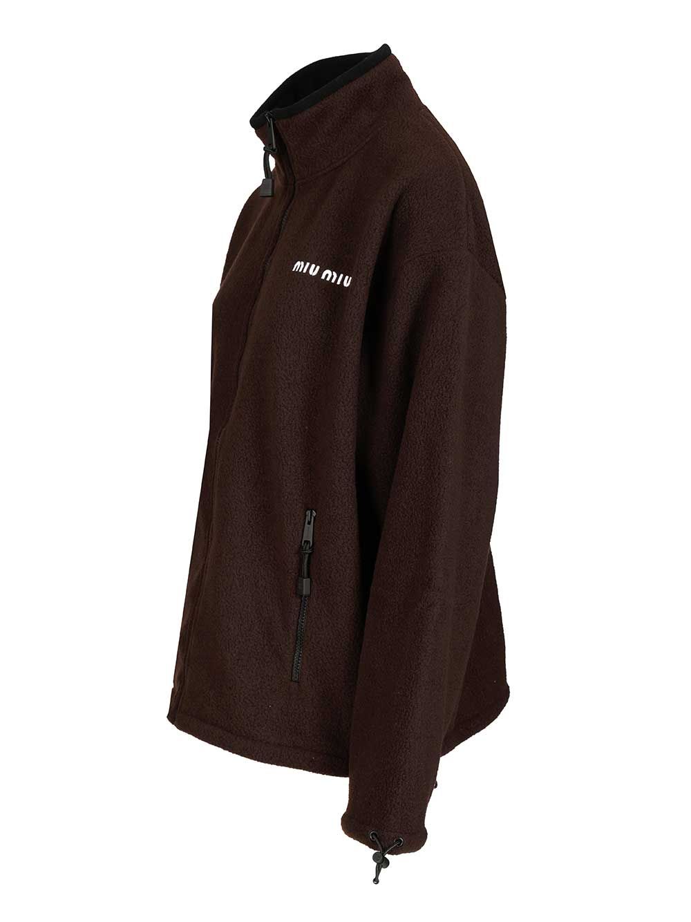 Miu Miu Zip Up Pile Sweatshirts - Brown | efa79729a91f3b5aa9bd5b8d34a4ba7c36a129f9