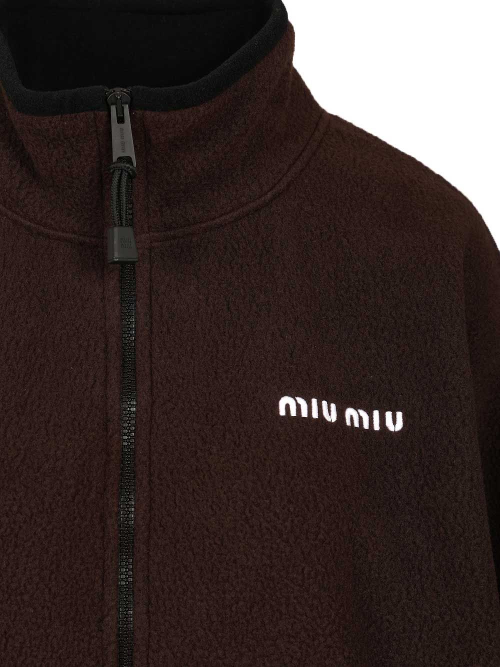 Miu Miu Zip Up Pile Sweatshirts - Brown | 4411513c0d0bfa49220c75335e15b2cc9c3b71de