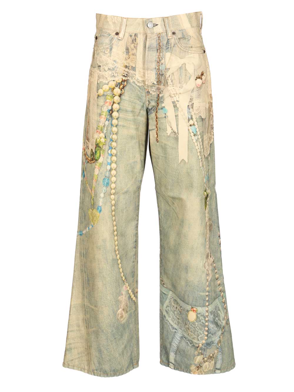 Acne Studios Loose Fit Jeans - 1981 - White/Green Trousers - White | 7573d3b219955db1fd11a46c84bd5d7e4f4e6672