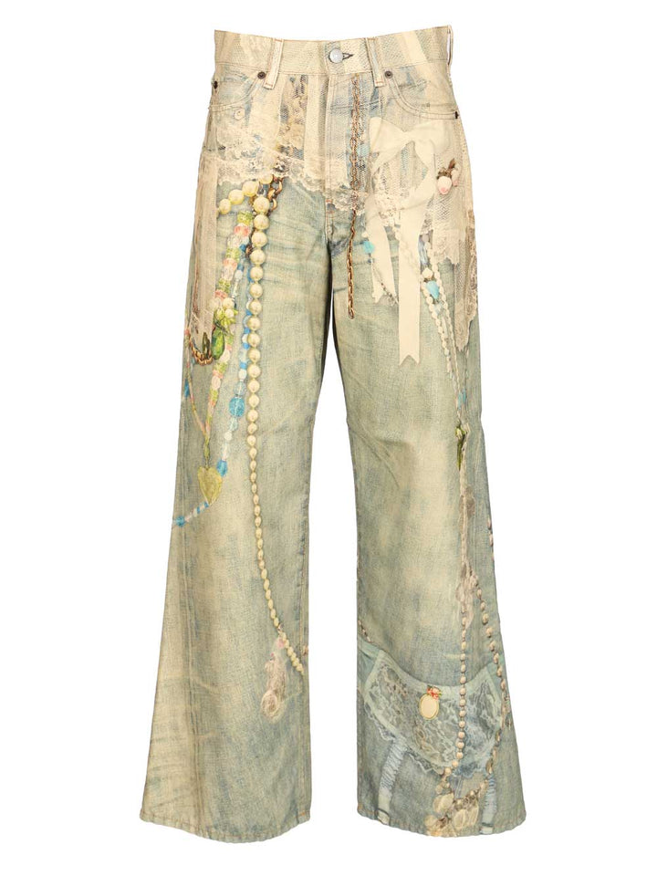 Acne Studios Loose Fit Jeans - 1981 - White/Green Trousers - White | 7573d3b219955db1fd11a46c84bd5d7e4f4e6672