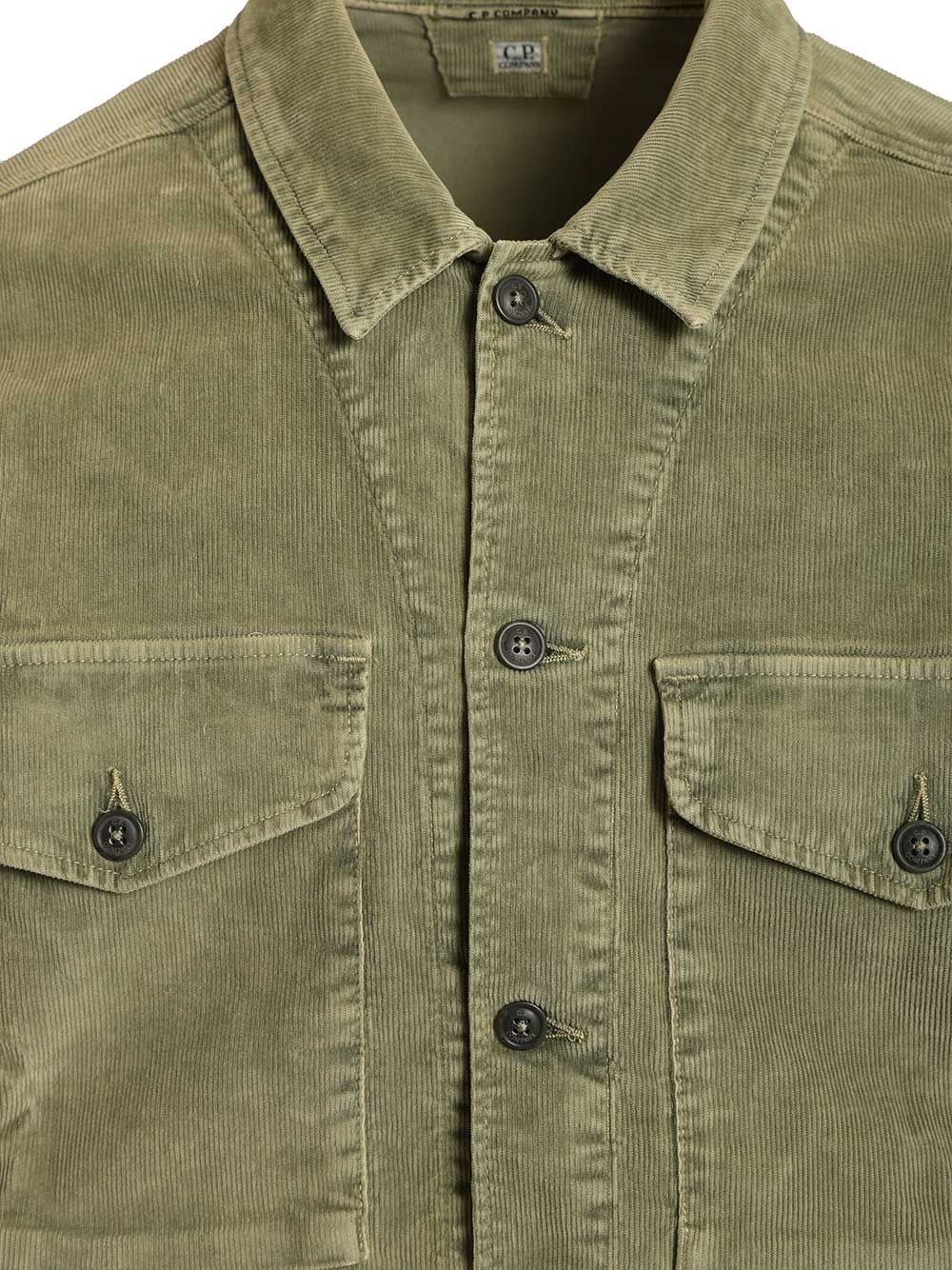 C.P. Company Overshirt In Stretch Velvet Shirts - Green | 02029bf595a0aaa86c6ec31edc3445214a1c06ea