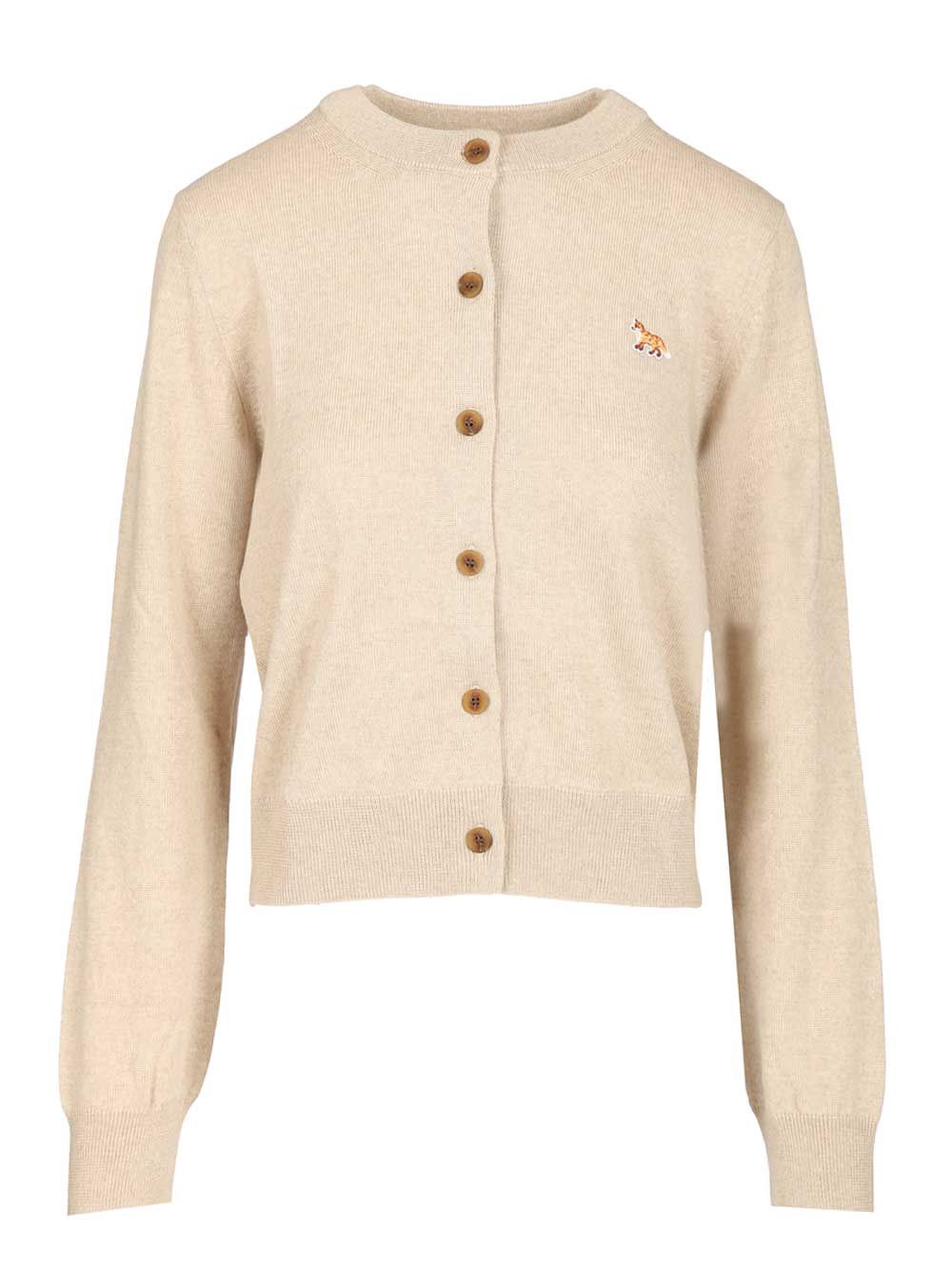 Maison KitsunÉ Baby Fox Merino Regular Cardigan Knitwear - Beige | 663c2522d5000ff3867b1f54cc6797230b42d88f