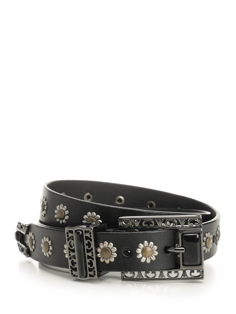 Golden Goose Deluxe Brand Leather Belt With Floral Studs Belts - Black | 01818a25830f3560a3ba8adb572f11d163318979