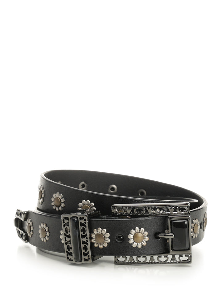 Golden Goose Deluxe Brand Leather Belt With Floral Studs Belts - Black | 01818a25830f3560a3ba8adb572f11d163318979