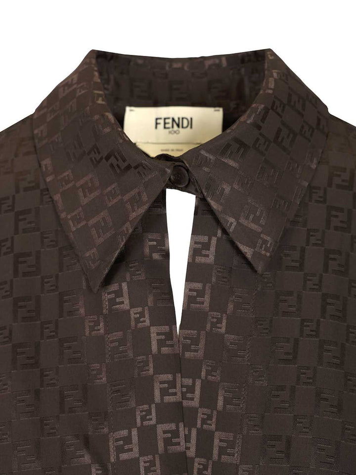Fendi Ff Jacquard Silk Shirt Tops - Brown | f7bca67bbf7ebe310ad45164000bf993b1e795e2