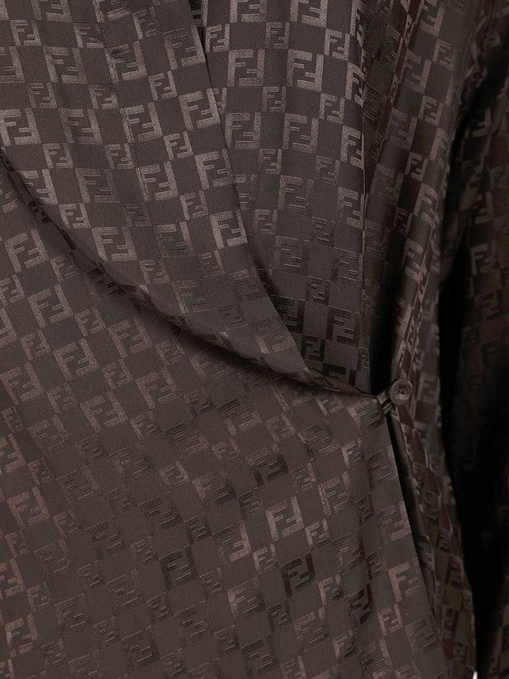 Fendi Ff Jacquard Silk Shirt Tops - Brown | 86c34fa176d7f05adfa193d6faf13e6527f4091b