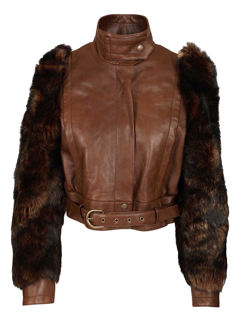 Chloe' Cropped, High-Necked Jacket Jackets - Brown | 128c417afb31b59bb3471ede34f5a487f5baf080