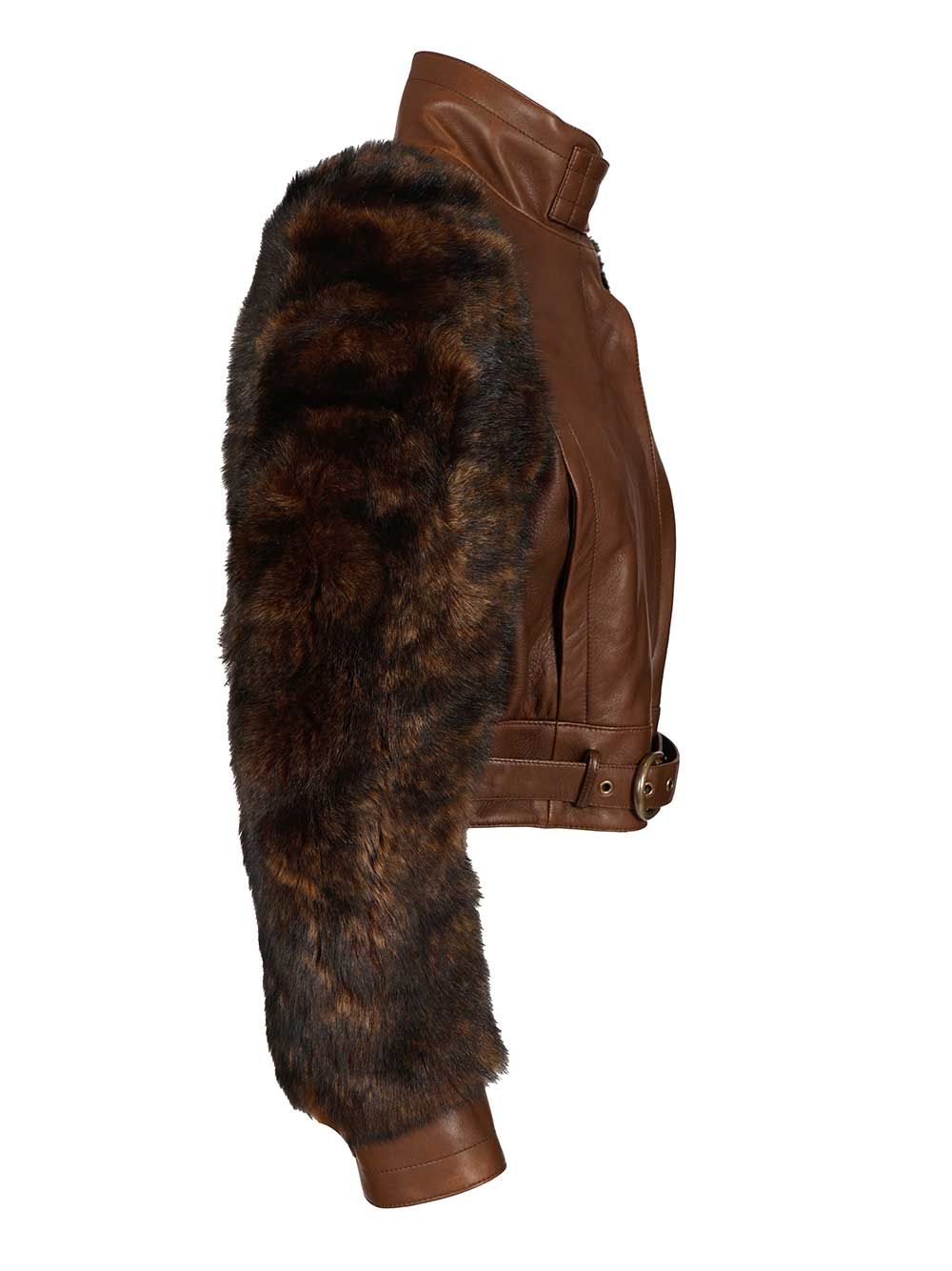 Chloe' Cropped, High-Necked Jacket Jackets - Brown | 5d0347e20c67fea98563cb0cf43c8eb3de4e3144
