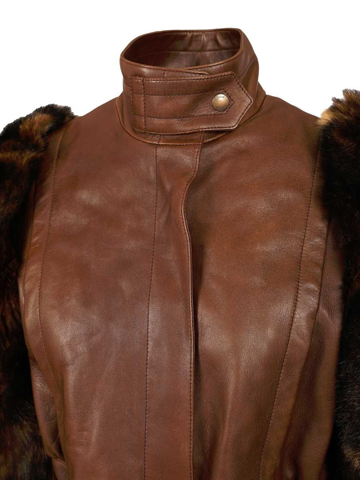 Chloe' Cropped, High-Necked Jacket Jackets - Brown | 4daebafe6088ca374ea846d25c823453232851c0