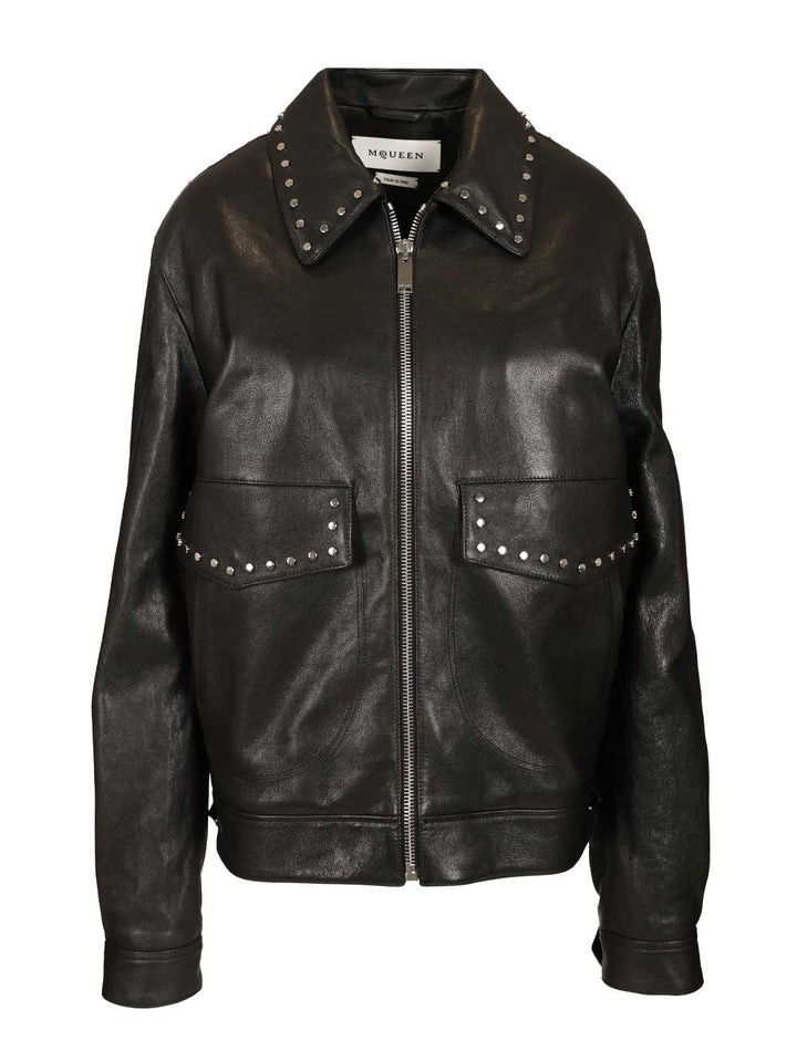 Mcqueen Leather Aviator Jacket Jackets - Black | 127060b10722055a61a5727b2f48ec2f076eb085
