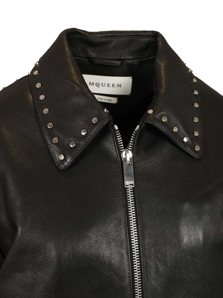 Mcqueen Leather Aviator Jacket Jackets - Black | 3490339caa01114f560a5e96feef33ba402ba8bc