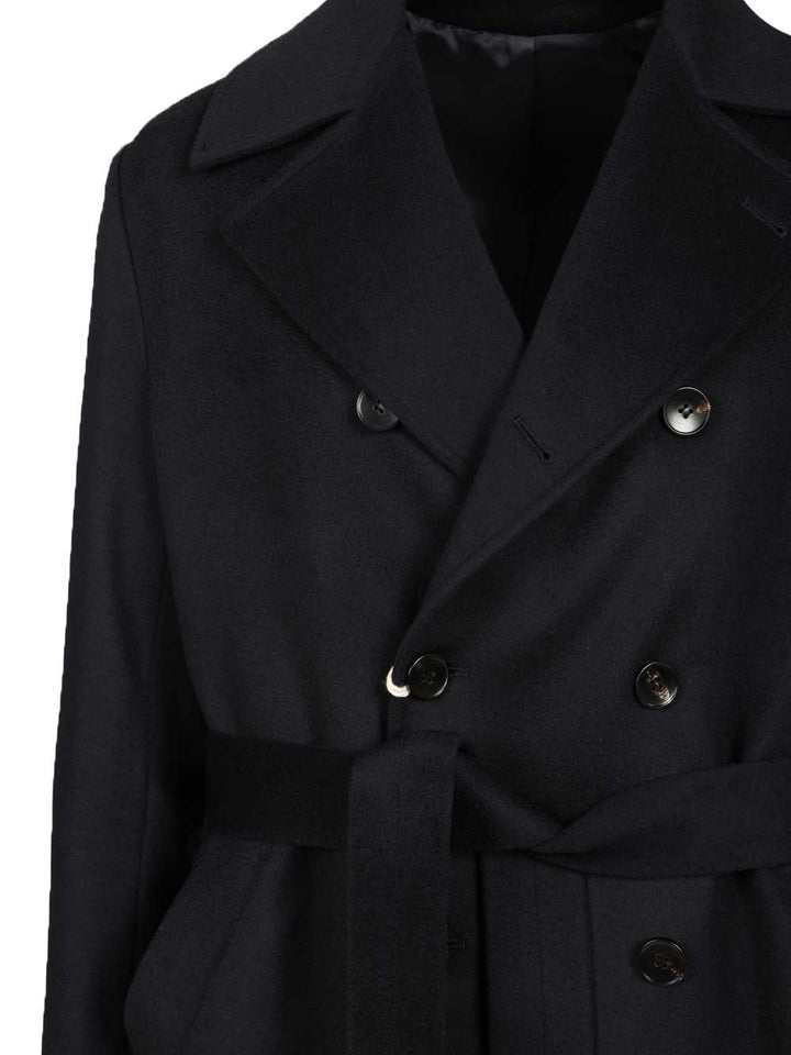 Guarinucci Double-Breasted Blue Cashmere Coat Coats - Blue | 0228b4507817632bafba161690c8e057686e27c3