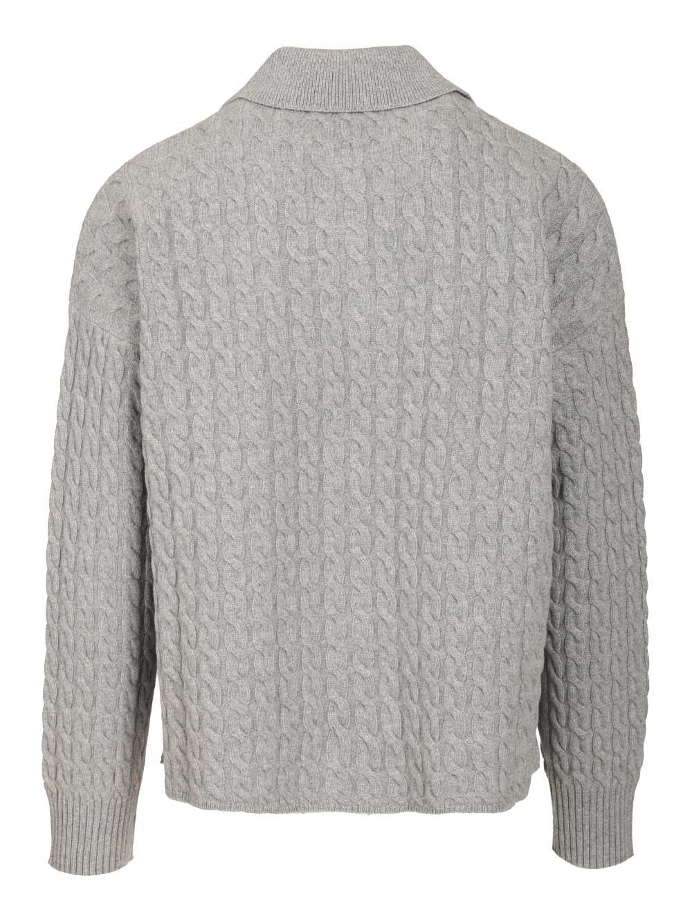Ami Cable-Knit Polo Shirt Knitwear - Grey | 1191b286e1e62b16ef7681226f943f2e746973c6