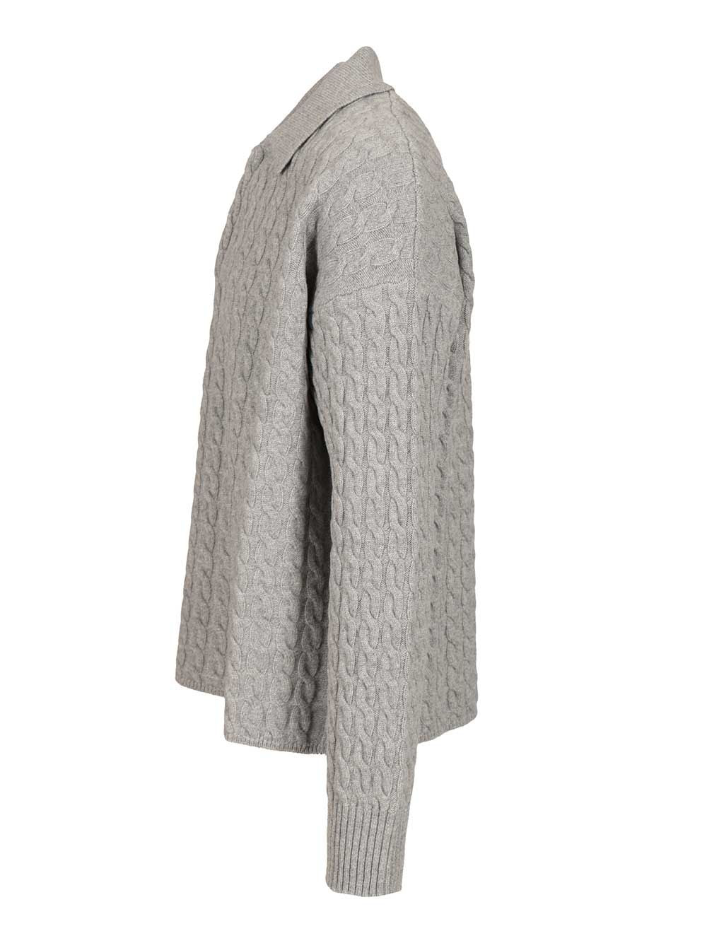 Ami Cable-Knit Polo Shirt Knitwear - Grey | 6394a2fbf61b438de4ad2d24f38ca173af0ce11c