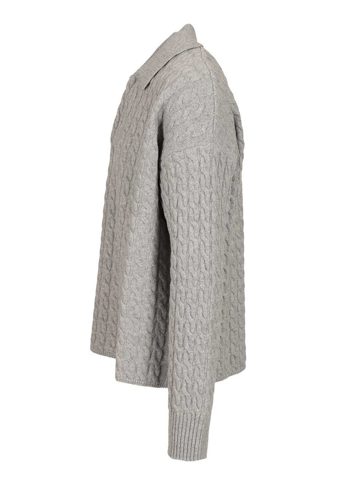 Ami Cable-Knit Polo Shirt Knitwear - Grey | 6394a2fbf61b438de4ad2d24f38ca173af0ce11c