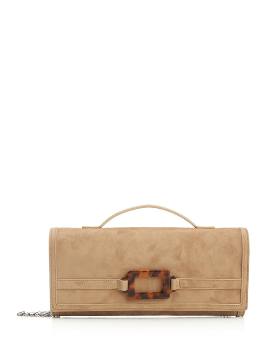 Belle Vivier Suede Clutch Bag Clutches Beige