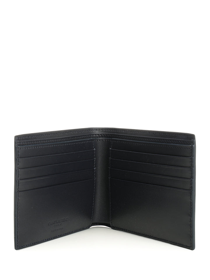 Saint Laurent East/West Leather Wallet Wallets - Blue | f87f39161d7c3e28392d0e5b420c6a5108631e62